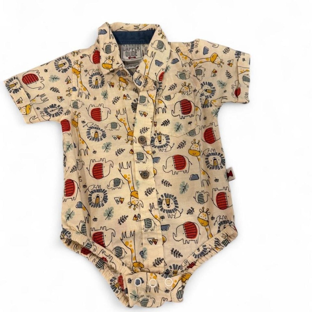 Dapper Dude Baby Boy Safari Animal Print Bodysuit Cream 6-9 Months D94015